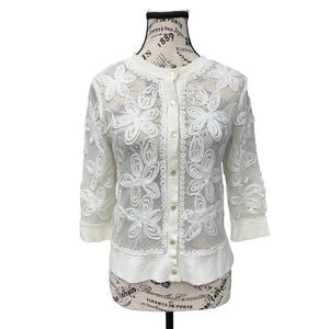 Escapade Elegant White Floral Embroidered Lace Top Cardigan